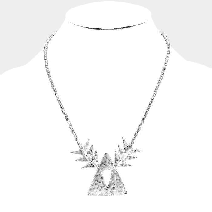 Silver Beaded Cut Out Triangle Metal Necklace