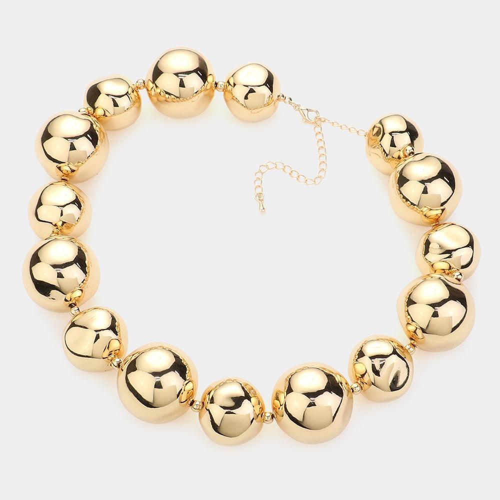 Gold Chunky Irregular Metal Ball Necklace - Jewelry Store by Erik Rayo
