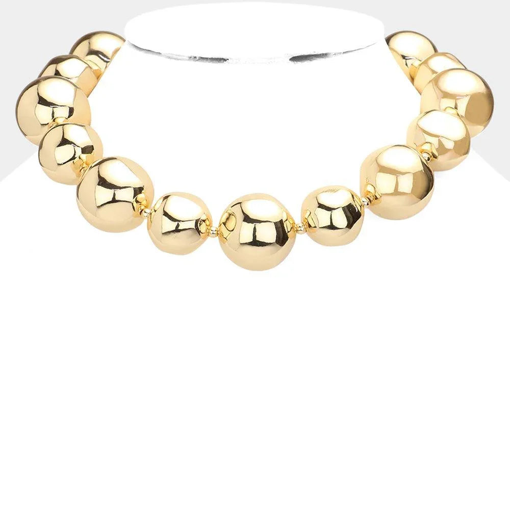 Gold Chunky Irregular Metal Ball Necklace - Jewelry Store by Erik Rayo