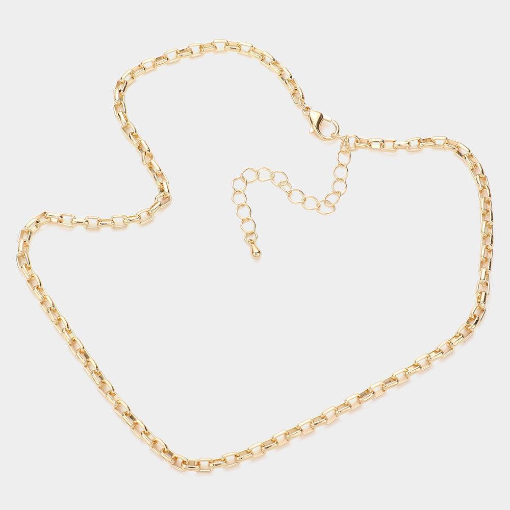 Gold Open Metal Rectangle Link Necklace - Jewelry Store by Erik Rayo