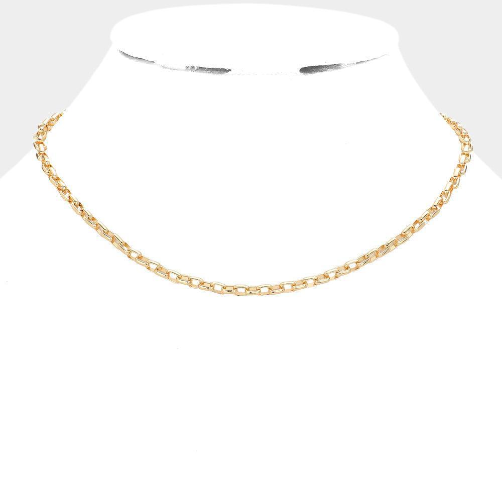 Gold Open Metal Rectangle Link Necklace - Jewelry Store by Erik Rayo