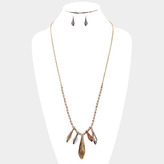 Silver Metal Ball Abstract Bar Fringe Long Necklace