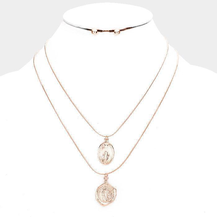Rose Gold Layered Saint Mary Pendants Bib Necklace - Jewelry Store by Erik Rayo