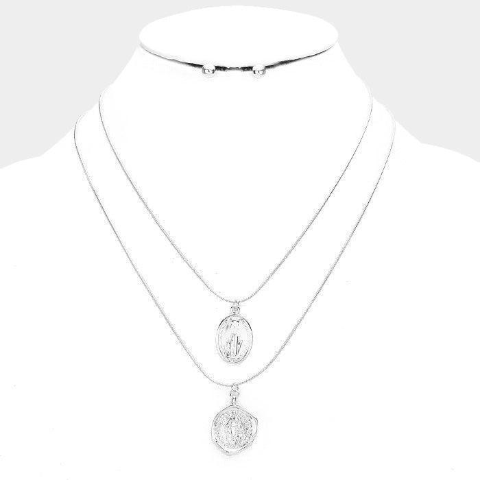 Layered Saint Mary Pendants Bib Necklace - Jewelry Store by Erik Rayo