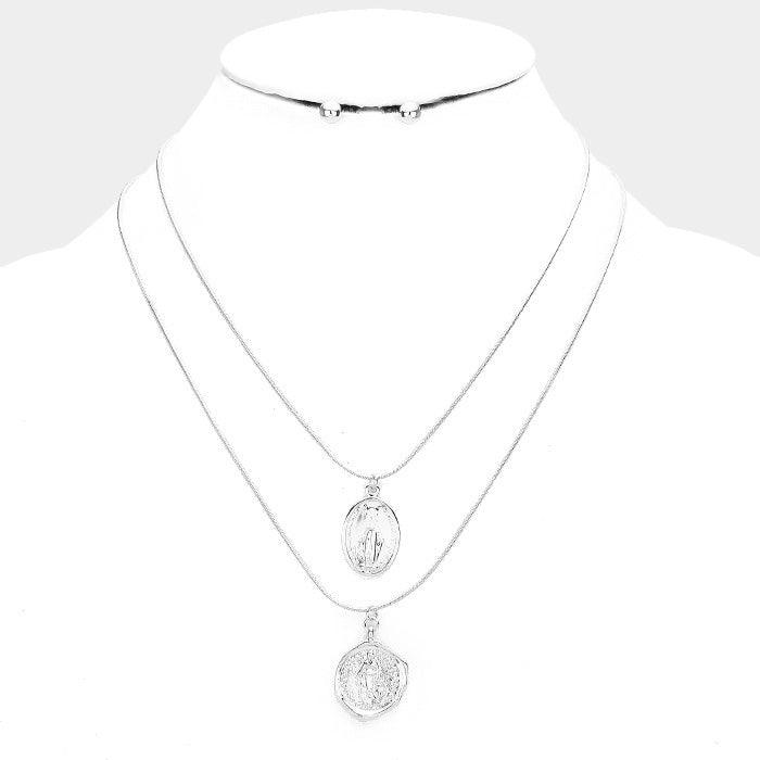 Layered Saint Mary Pendants Bib Necklace