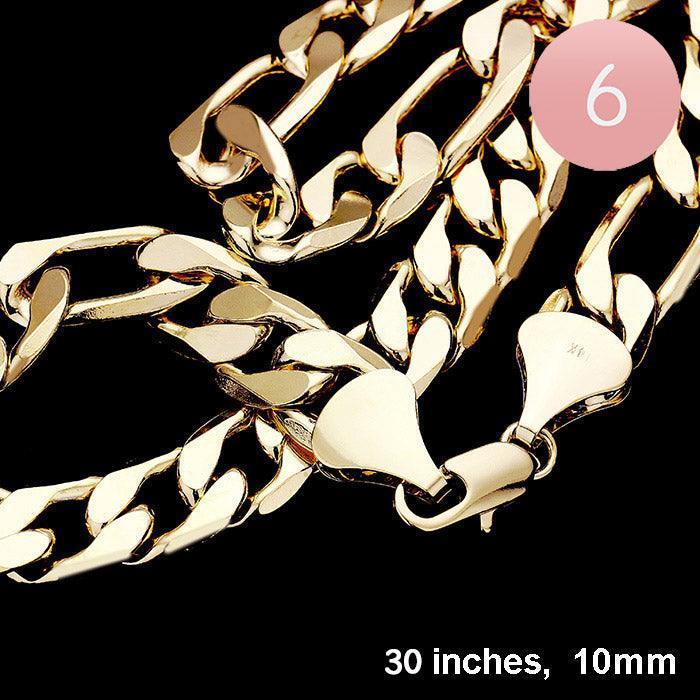Gold 30 INCH, 10mm-Gold Plated Concave Textured Figaro Chain Necklaces - Jewelry Store by Erik Rayo