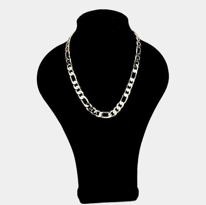 Gold 30 INCH, 10mm-Gold Plated Concave Textured Figaro Chain Necklaces - Jewelry Store by Erik Rayo