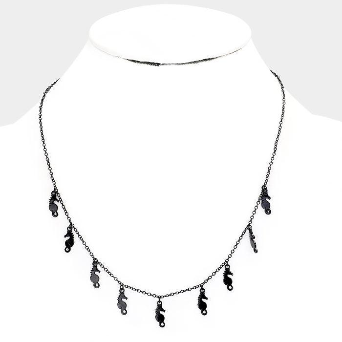 Black Multi Seahorse Metal Charm Necklace