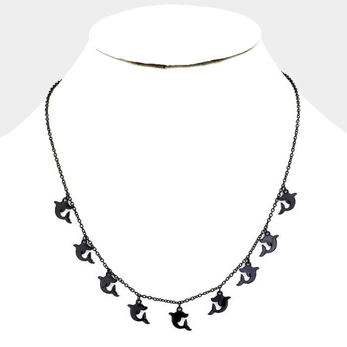 Black Dolphin Metal Necklace