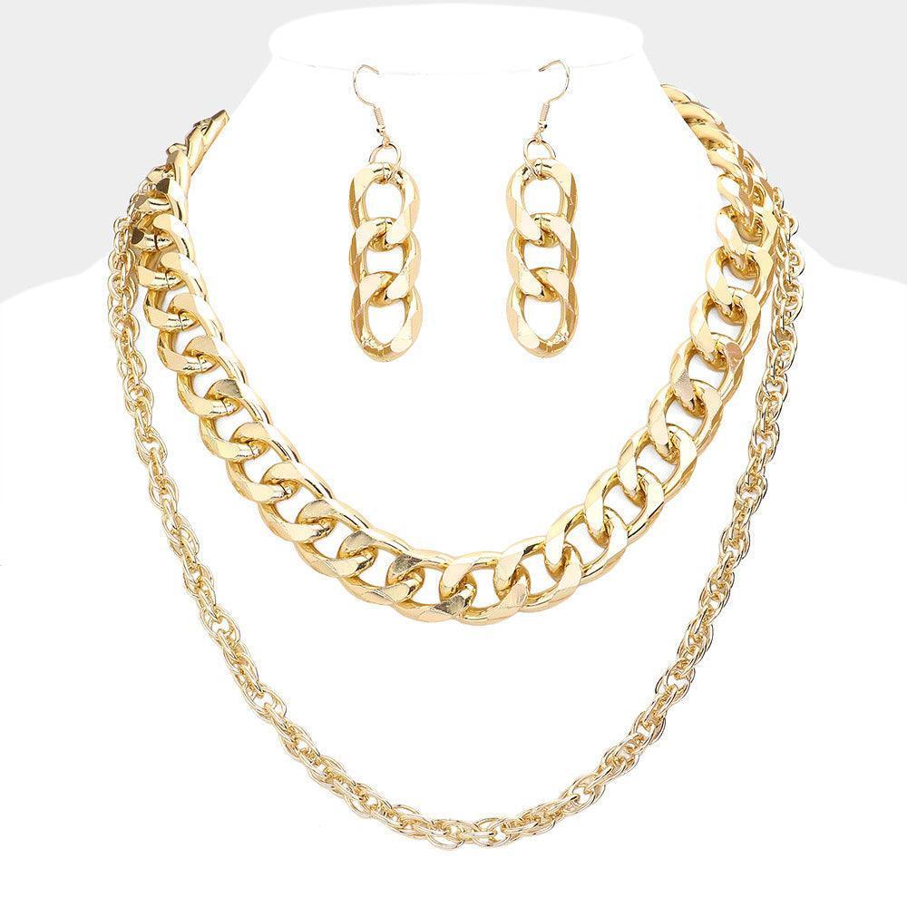 Gold Double Layered Chunky Chain Necklace