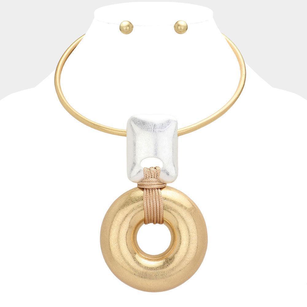Gold Metal Donut Plated Pendant Statement Necklace - Jewelry Store by Erik Rayo