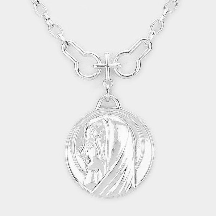 Rose Gold Layered Saint Mary Metal Pendant Necklace - Jewelry Store by Erik Rayo