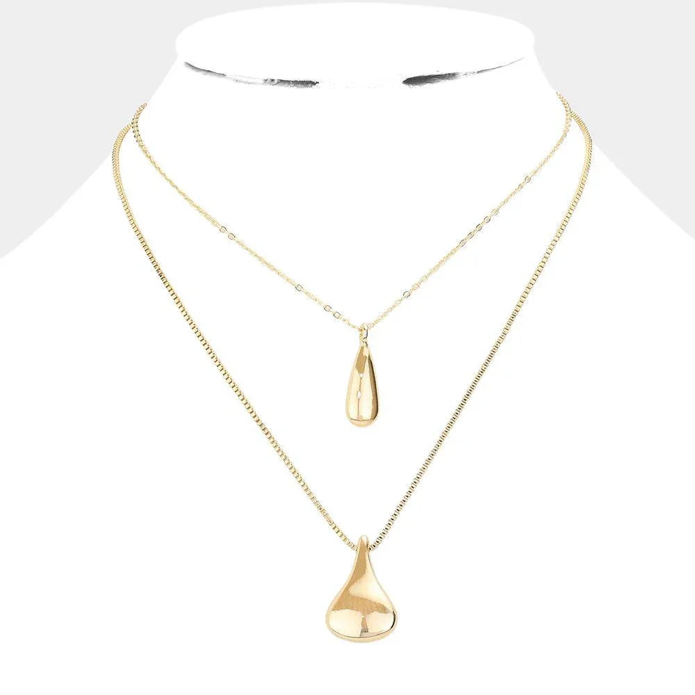 Gold Metal Drop Pendant Double Layered Necklace - Jewelry Store by Erik Rayo