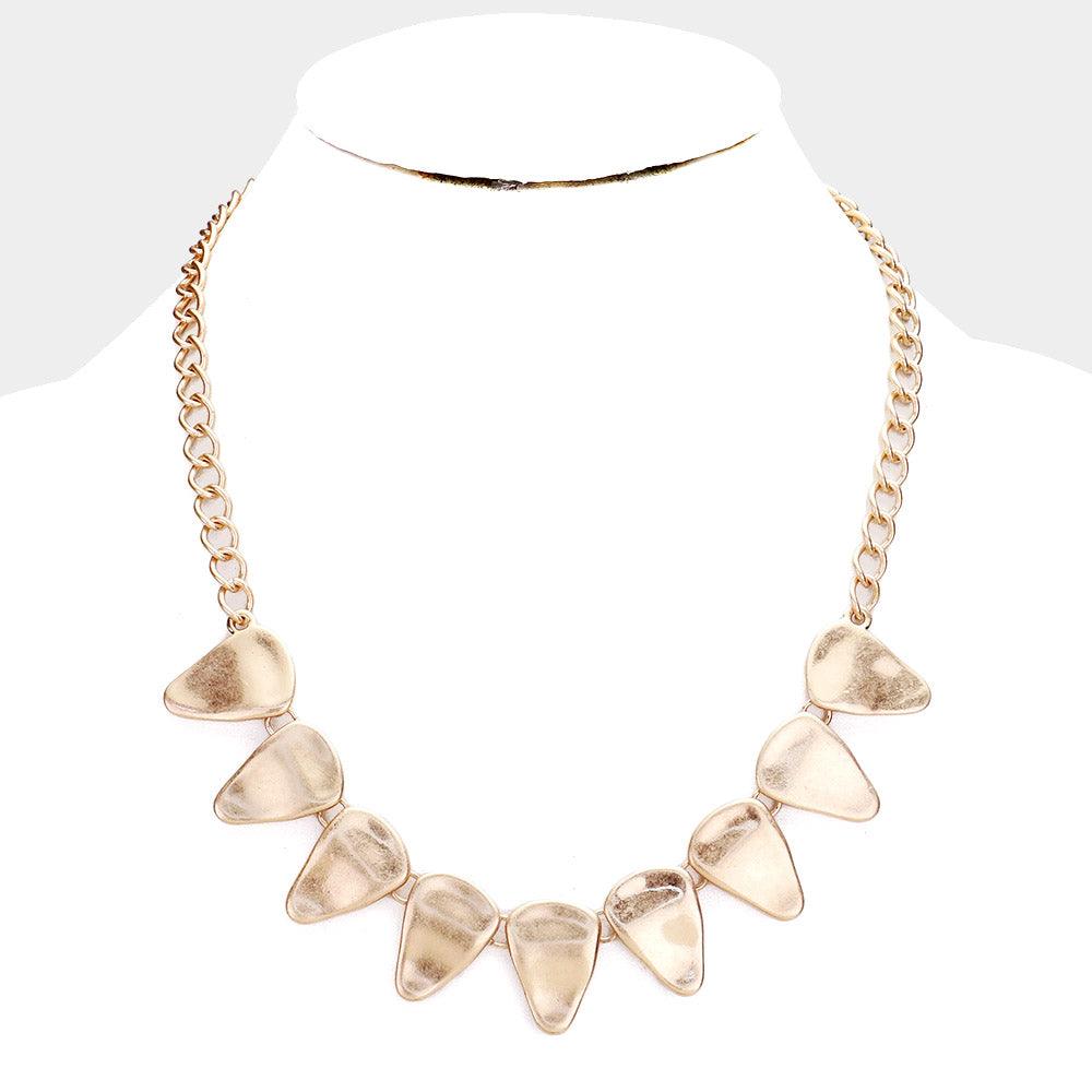 Gold Crushed Triangle Metal Chain Necklace