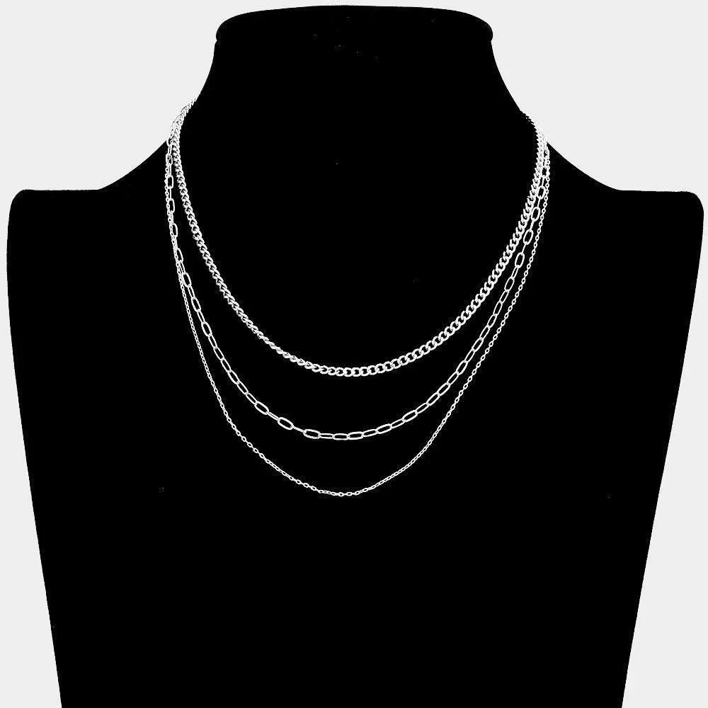Triple Layered Brass Metal Chain Bib Necklace - Jewelry Store by Erik Rayo