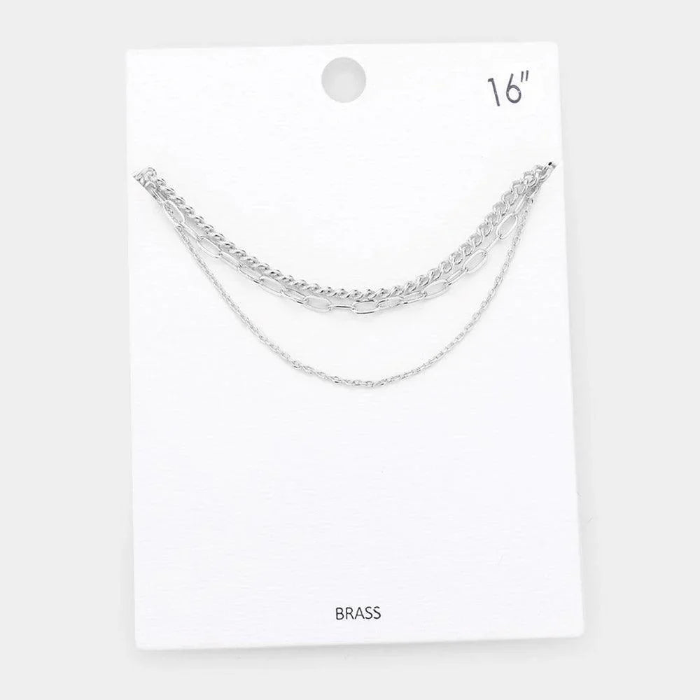 Triple Layered Brass Metal Chain Bib Necklace - Jewelry Store by Erik Rayo