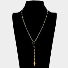 Load image into Gallery viewer, Gold Dropped Metal Cross Pendant Y Necklace
