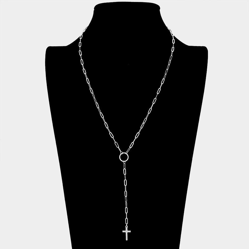 Dropped Metal Cross Pendant Y Necklace