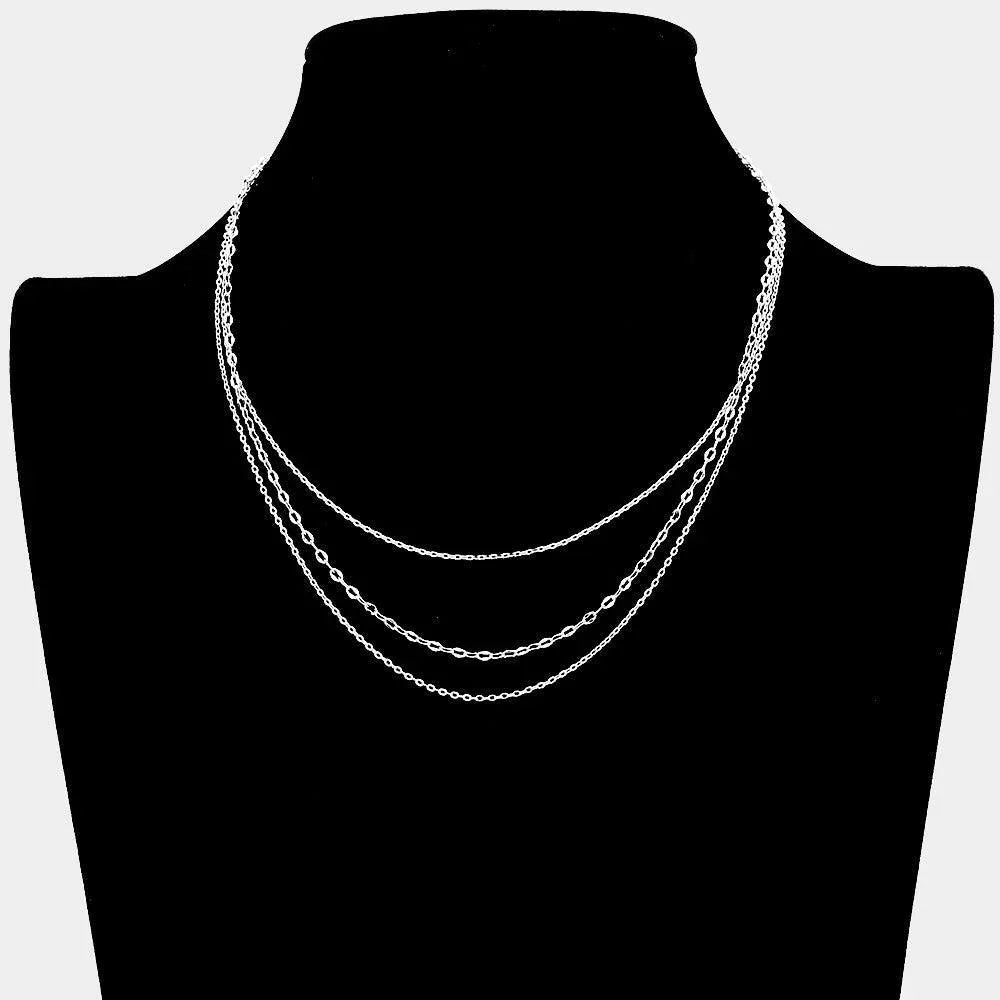 Triple Layered Brass Metal Chain Bib Necklace - Jewelry Store by Erik Rayo