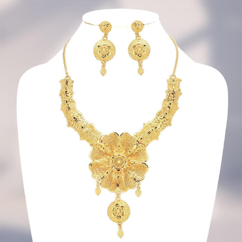 Gold Floral Boho Abstract Metal Statement Necklace - Jewelry Store by Erik Rayo