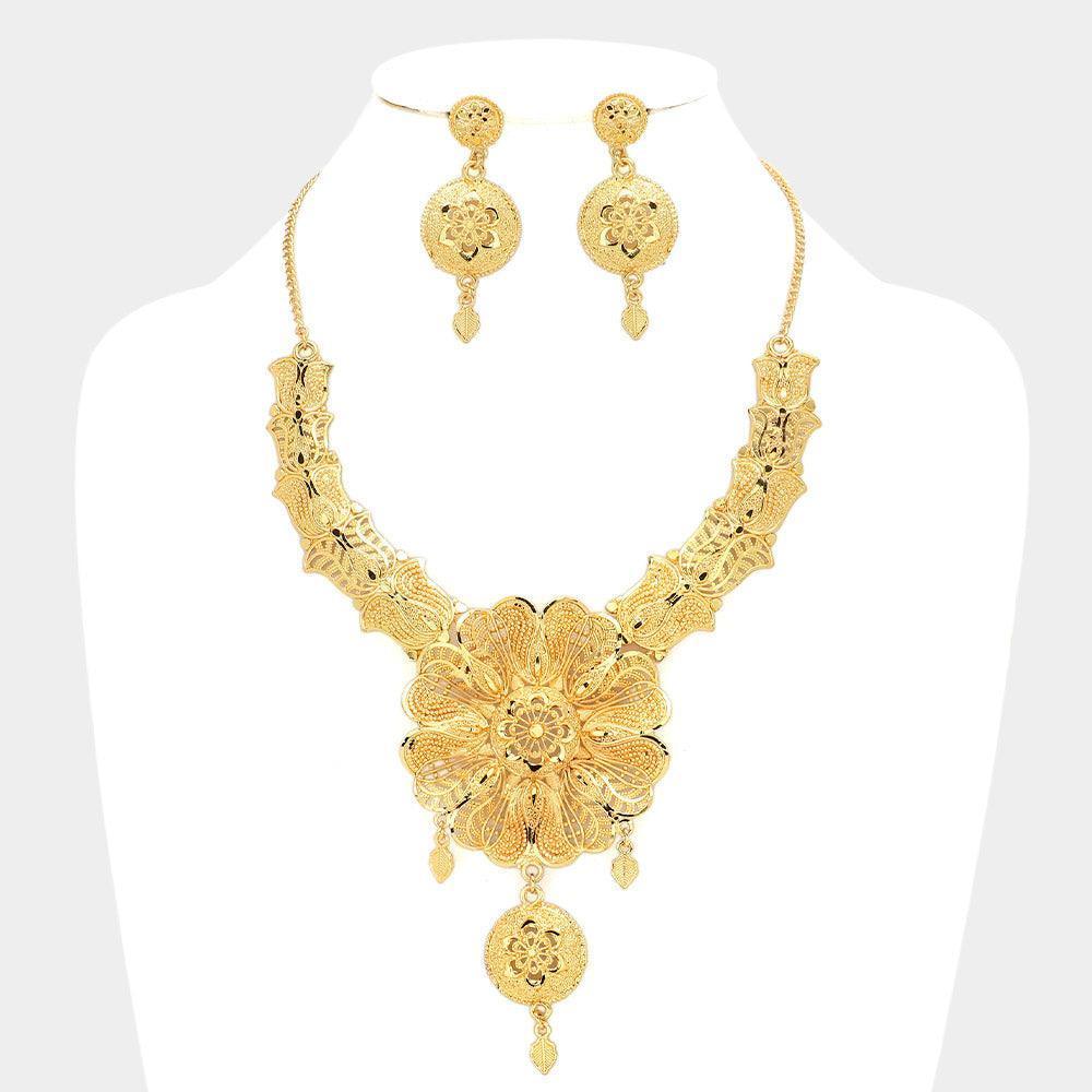 Gold Floral Boho Abstract Metal Statement Necklace - Jewelry Store by Erik Rayo