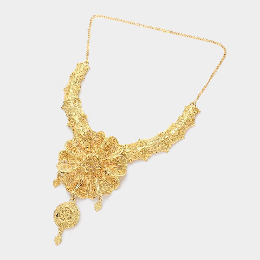 Gold Floral Boho Abstract Metal Statement Necklace - Jewelry Store by Erik Rayo