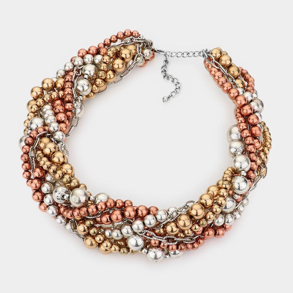 Three Tone Braided Ball Collar Necklace - Jewelry Store by Erik Rayo