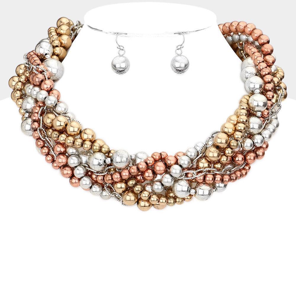 Three Tone Braided Ball Collar Necklace - Jewelry Store by Erik Rayo