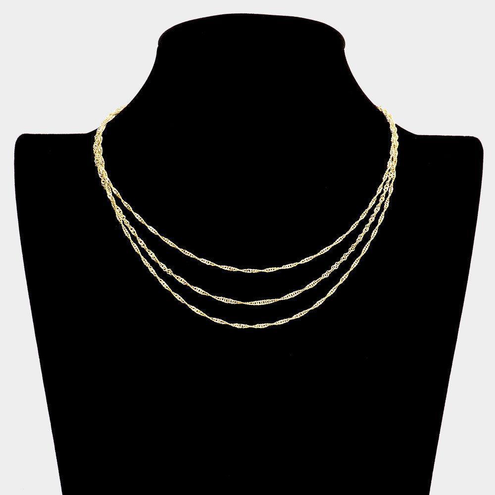 Gold Brass Metal Chain Triple Layered Necklace - Jewelry Store by Erik Rayo