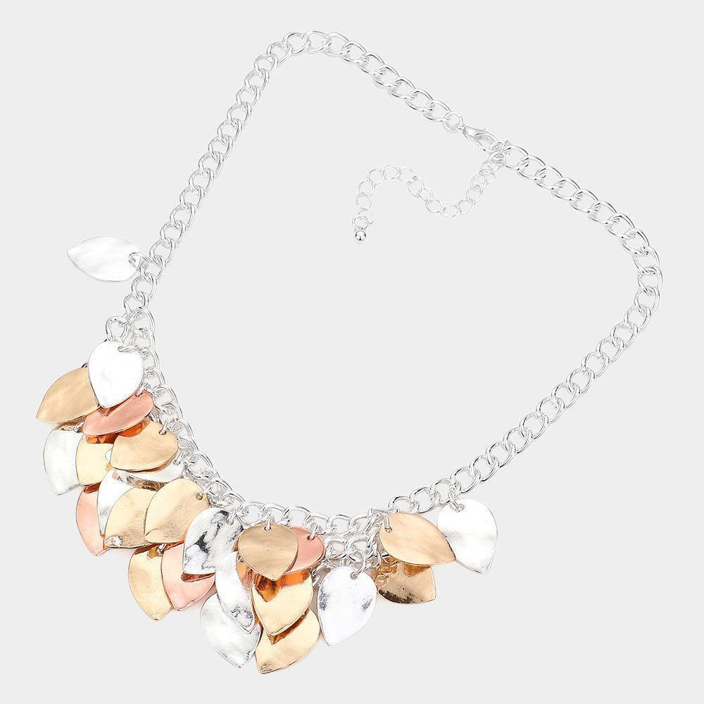 Three Tone Teardrop Charms Accented Metal Necklace - Jewelry Store by Erik Rayo