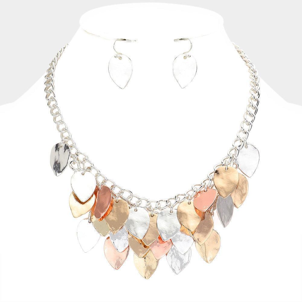 Three Tone Teardrop Charms Accented Metal Necklace - Jewelry Store by Erik Rayo