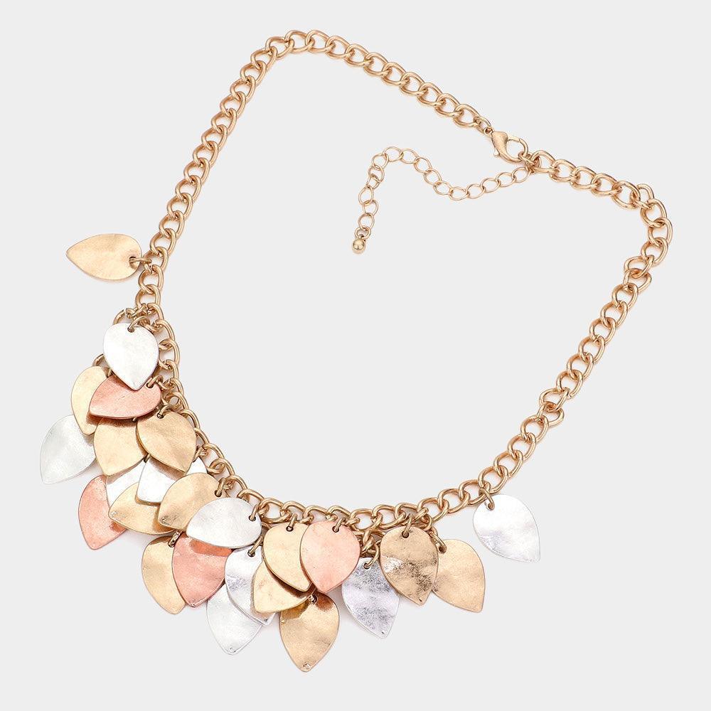 Three Tone Teardrop Charms Accented Metal Necklace - Jewelry Store by Erik Rayo