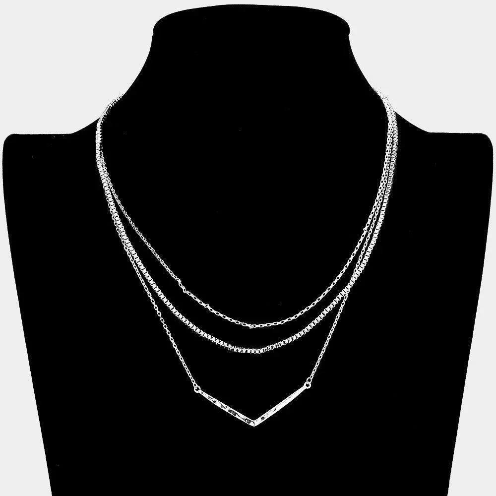 Metal Chevron Pendant Triple Layered Necklace - Jewelry Store by Erik Rayo