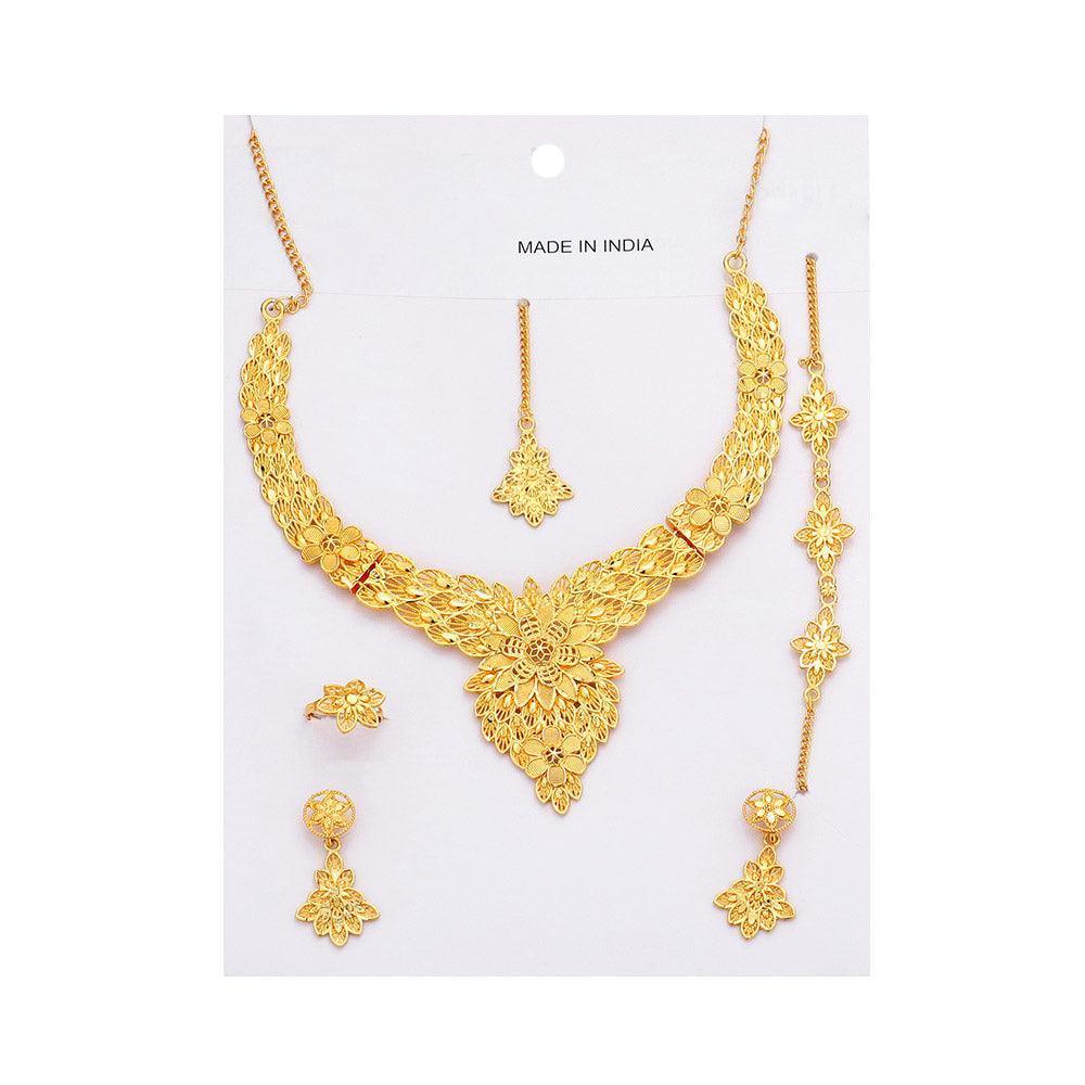Gold Abstract Metal Statement Necklace Bracelet Ring Earring Tikka Set - Jewelry Store by Erik Rayo