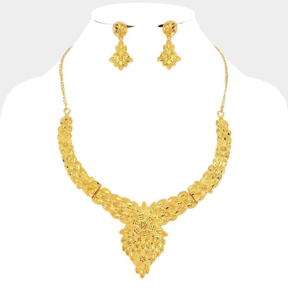 Gold Abstract Metal Statement Necklace Bracelet Ring Earring Tikka Set - Jewelry Store by Erik Rayo