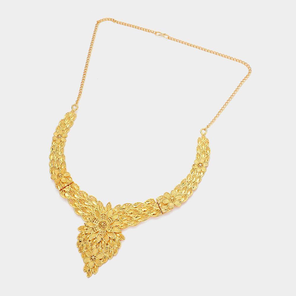 Gold Abstract Metal Statement Necklace Bracelet Ring Earring Tikka Set - Jewelry Store by Erik Rayo