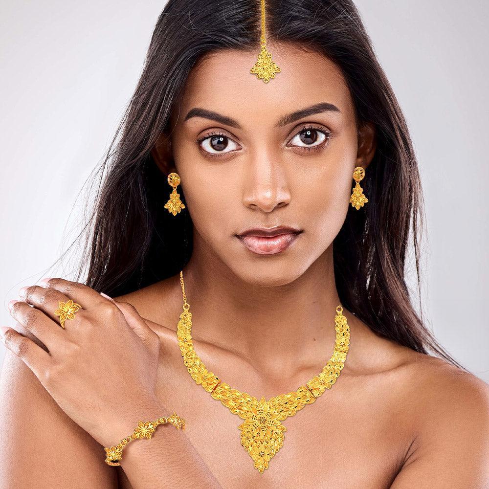 Gold Abstract Metal Statement Necklace Bracelet Ring Earring Tikka Set - Jewelry Store by Erik Rayo