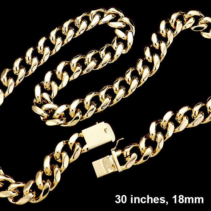 Gold 30 INCH, 18mm-Gold Plated Square Clasp Style Curb Chain Necklace