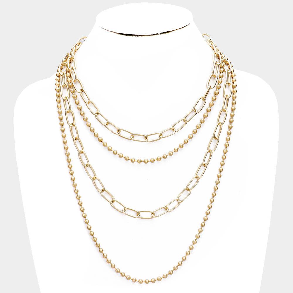 Gold 
Metal Chain Ball Layered Necklace