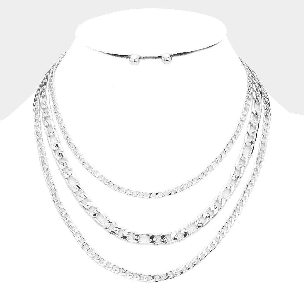 3 Row Chain Link Metal Bib Necklace - Jewelry Store by Erik Rayo