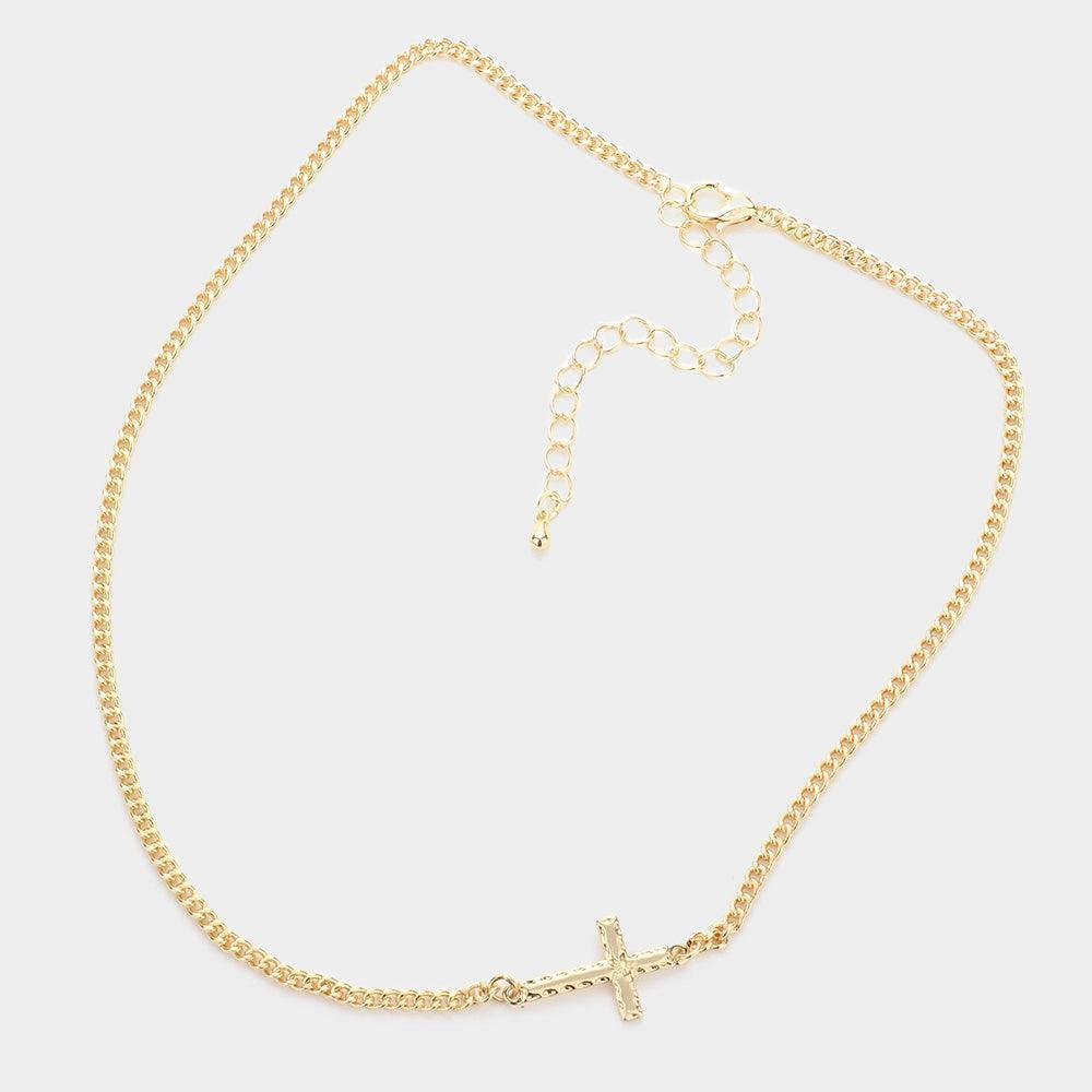 Gold Metal Cross Accented Necklace - Jewelry Store by Erik Rayo