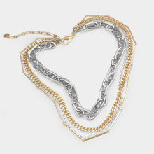 Load image into Gallery viewer, Two Tone Layered Rhinestone Metal Chain Link Necklace
