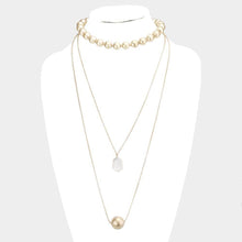 Load image into Gallery viewer, Gold Triple Layered Clear Hexagon Metal Ball Pendant Necklace
