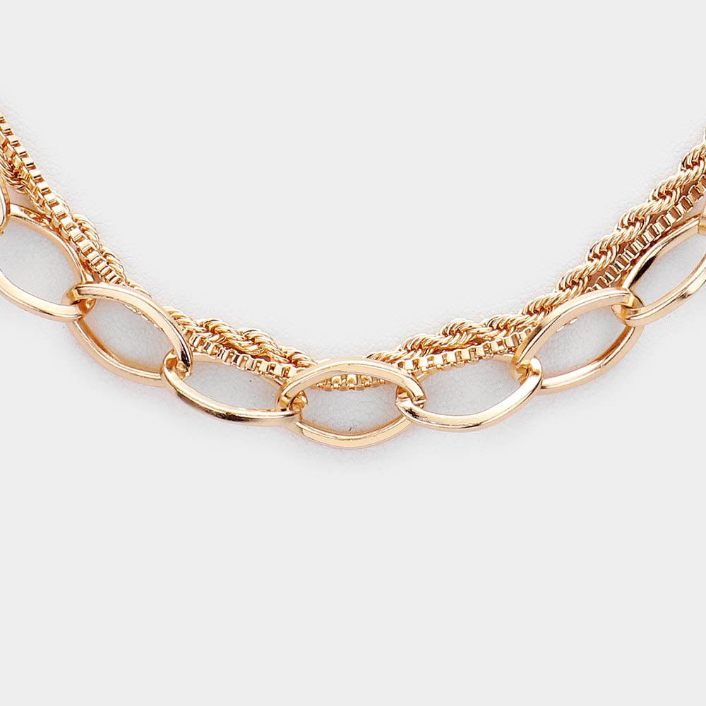 Gold 
Metal Chain Link Layered Collar Necklace - Jewelry Store by Erik Rayo