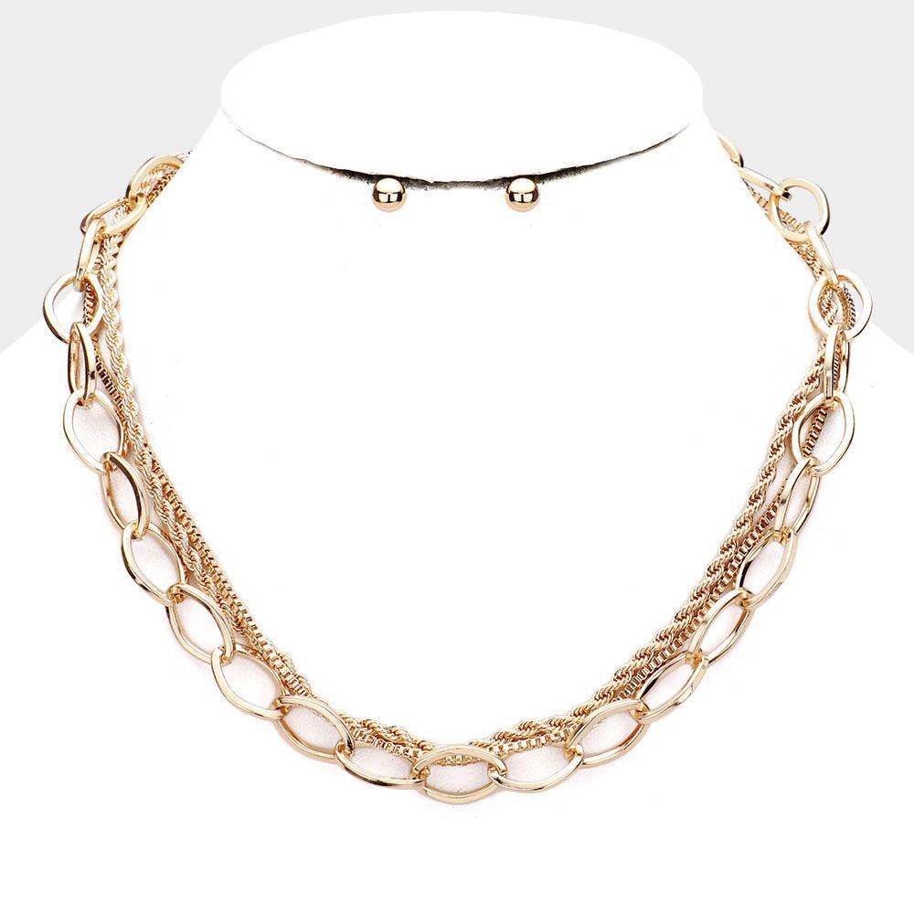 Gold 
Metal Chain Link Layered Collar Necklace - Jewelry Store by Erik Rayo