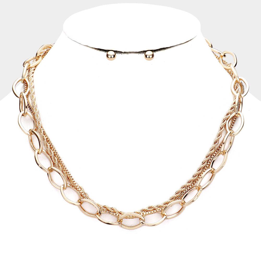 Gold 
Metal Chain Link Layered Collar Necklace