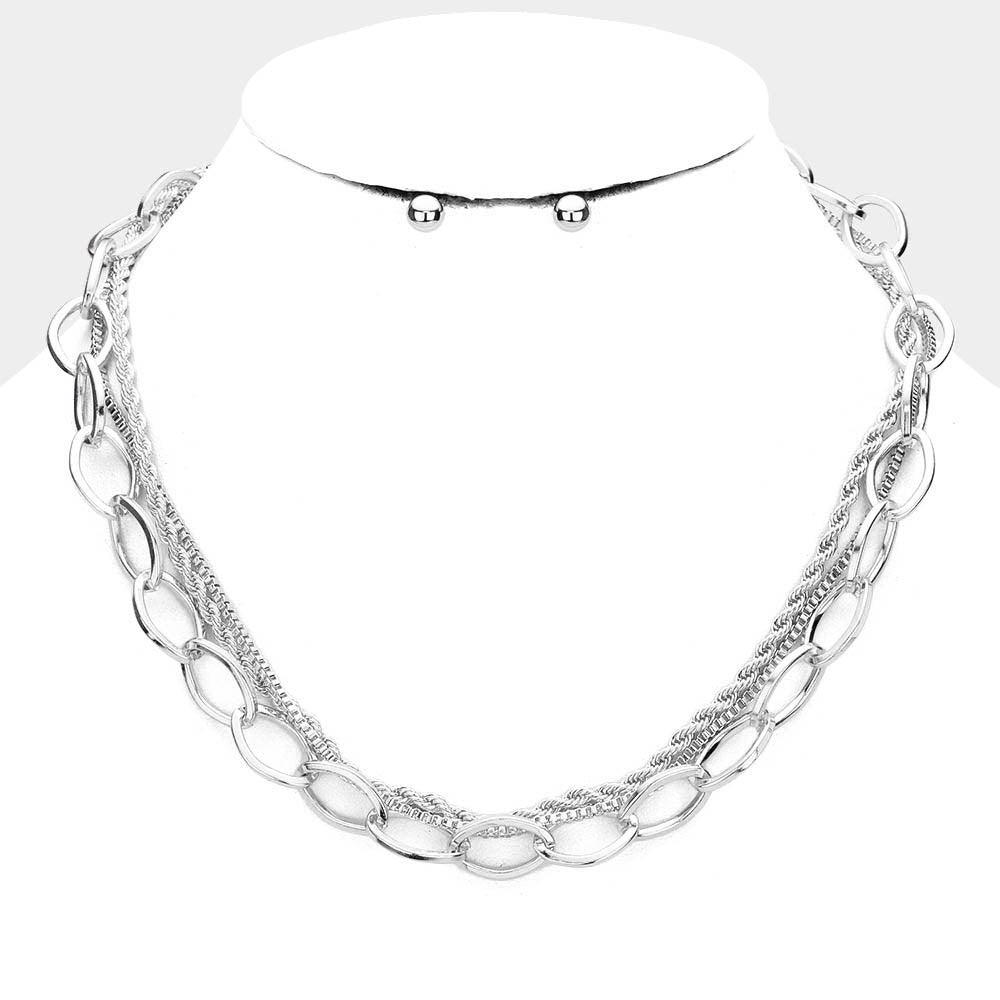 Metal Chain Link Layered Collar Necklace