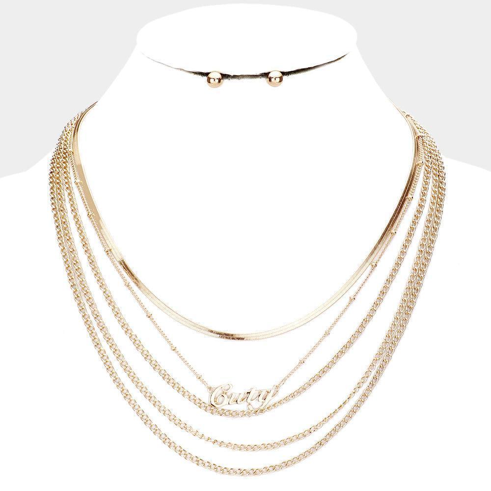 Gold Cuty Pendant Multi Layered Metal Chain Bib Message Necklace - Jewelry Store by Erik Rayo