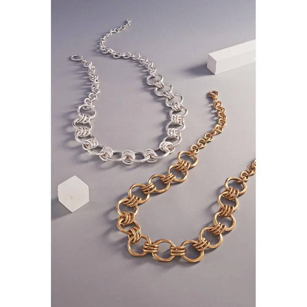 Gold Textured Metal Chain Link Necklace - Jewelry Store by Erik Rayo