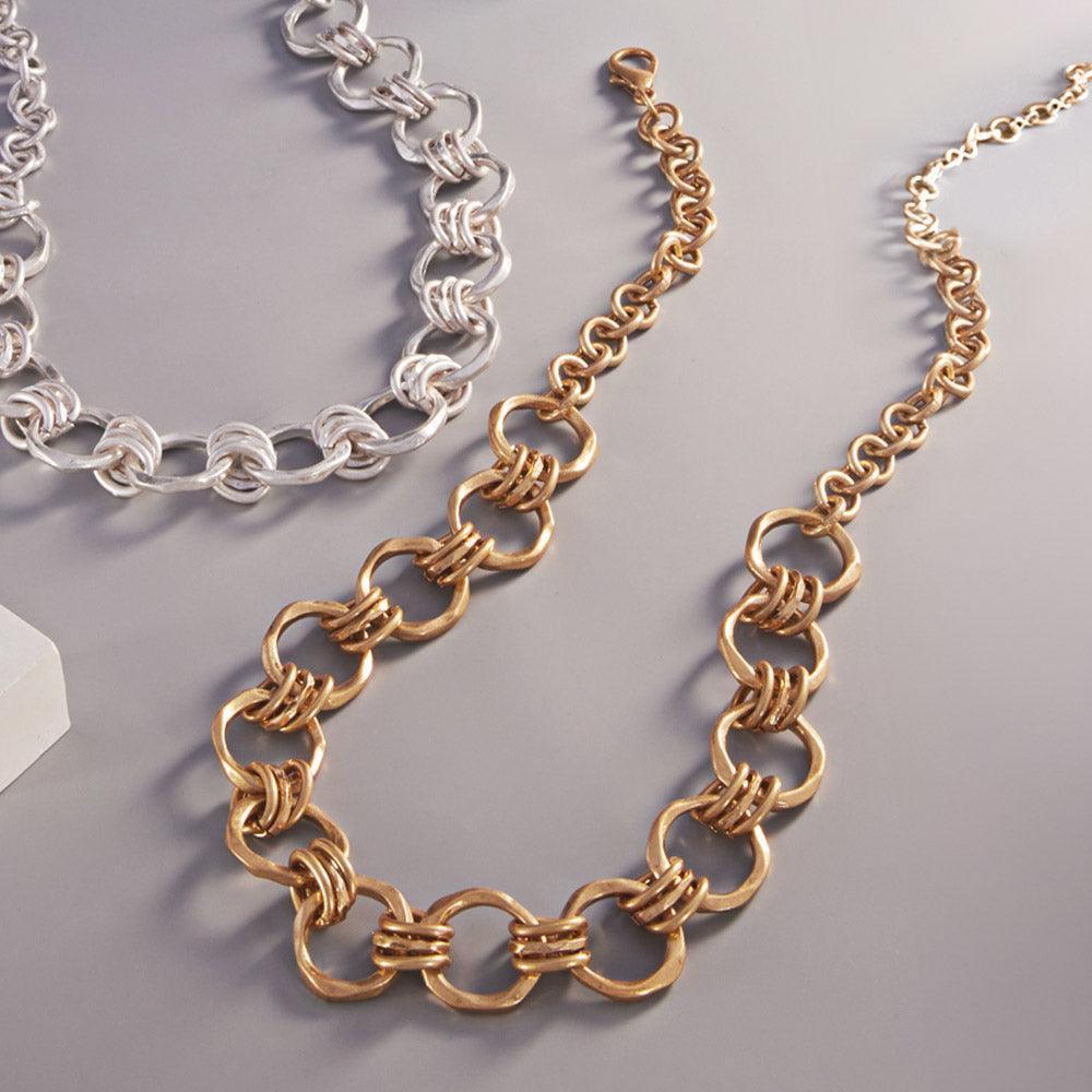 Gold Textured Metal Chain Link Necklace - Jewelry Store by Erik Rayo